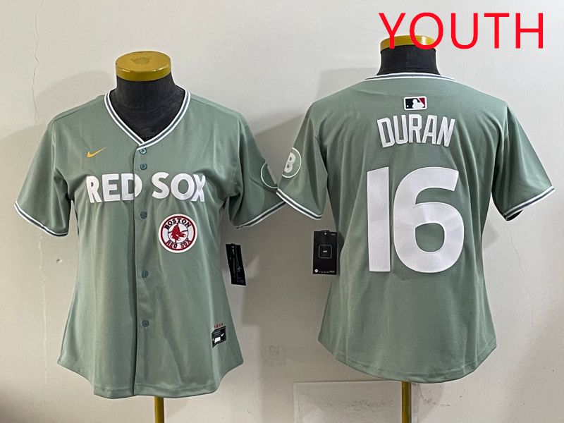 Youth 2025 Boston Red Sox 16 Duran Light Green Joint Name Nike MLB Jersey style 10